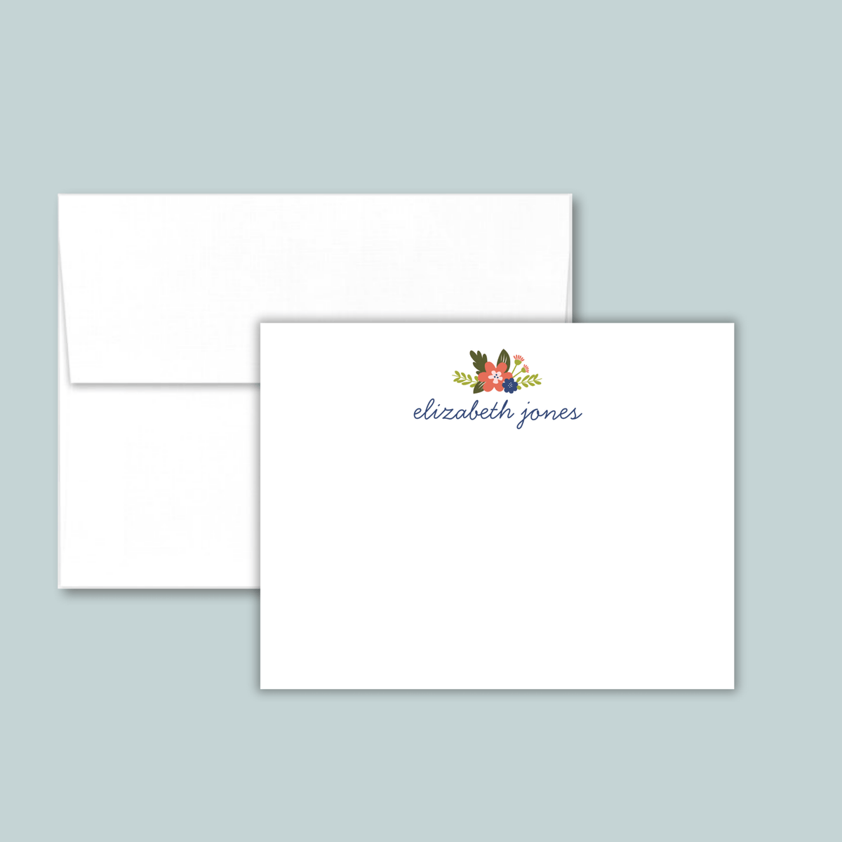 Floral Bouquet - Personalized Flat Note Card - The Note House