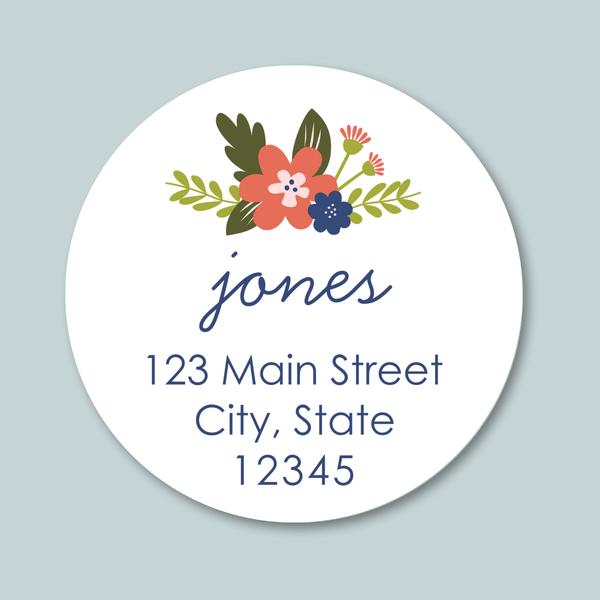 Floral Bouquet - Round Address Label - The Note House
