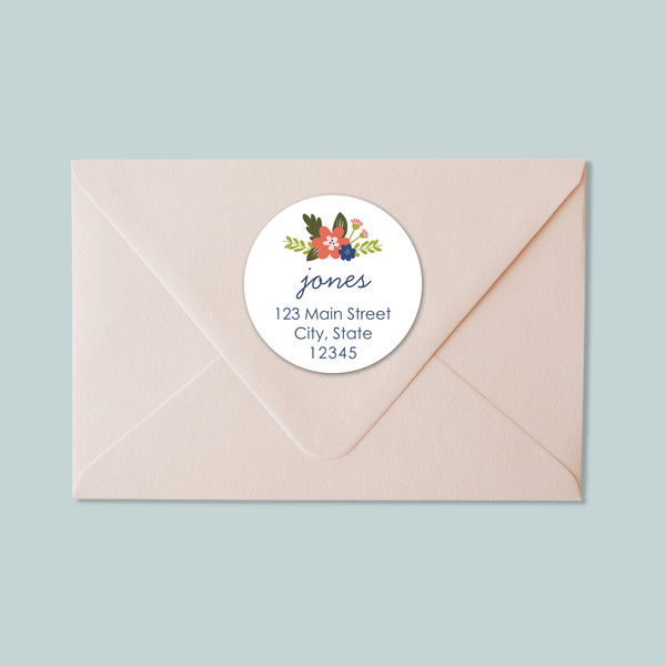 Floral Bouquet - Round Address Label - The Note House
