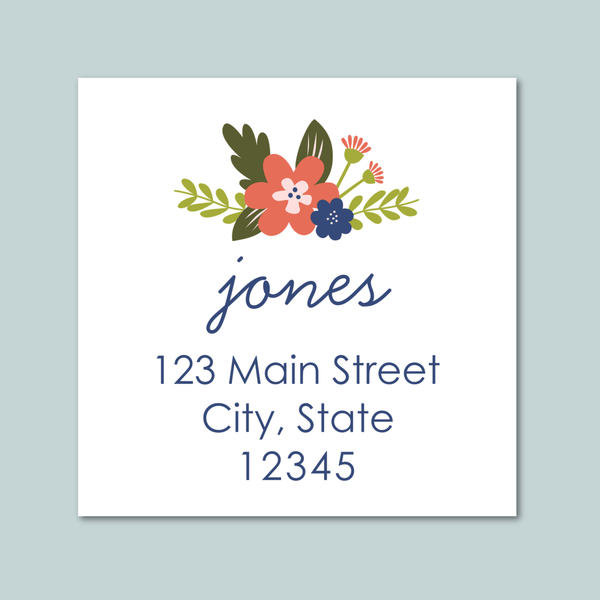 Floral Bouquet - Square Address Label - The Note House