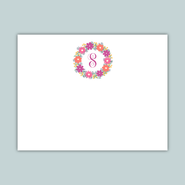 Floral Wreath Monogram - Personalized Flat Note Card - The Note House