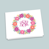 Floral Wreath Monogram - Personalized Folded Note Card - The Note House