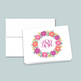 Floral Wreath Monogram - Personalized Folded Note Card - The Note House