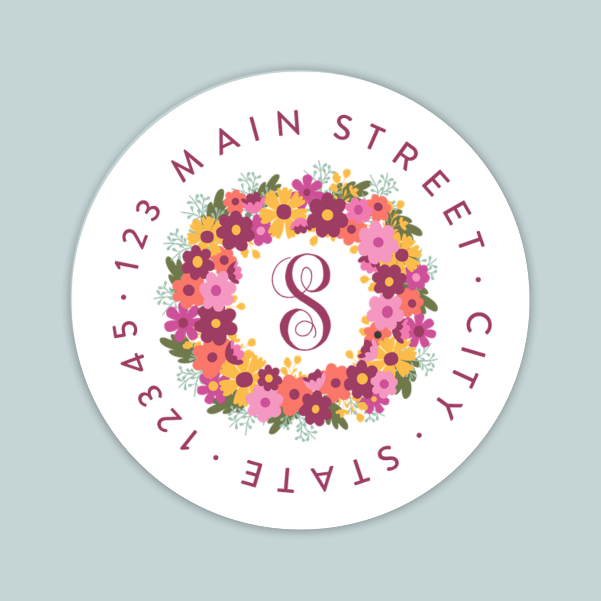 Floral Wreath - Round Address Label - The Note House