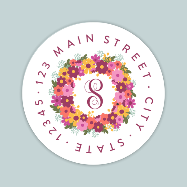 Floral Wreath - Round Address Label - The Note House