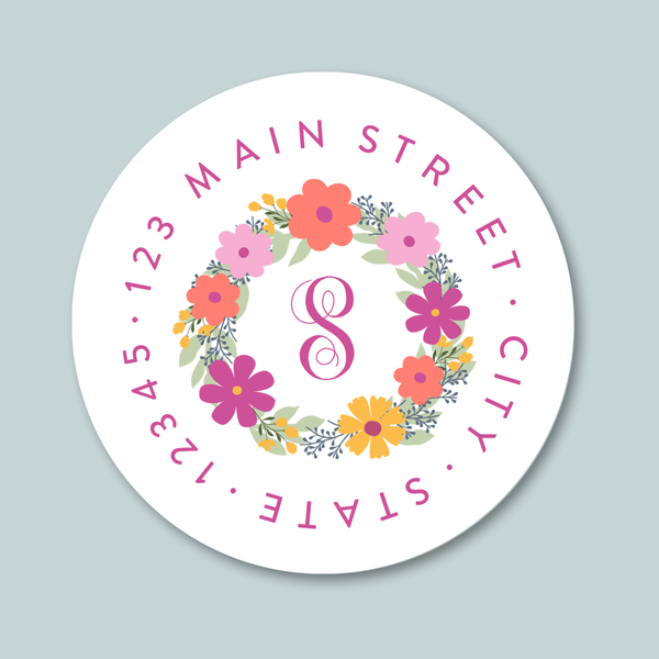 Floral Wreath - Round Address Label - The Note House