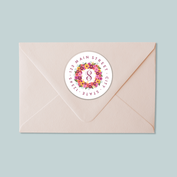 Floral Wreath - Round Address Label - The Note House