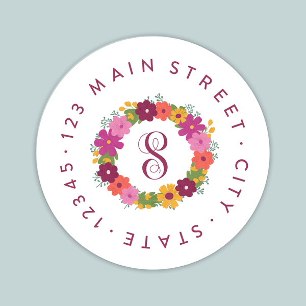 Floral Wreath - Round Address Label - The Note House
