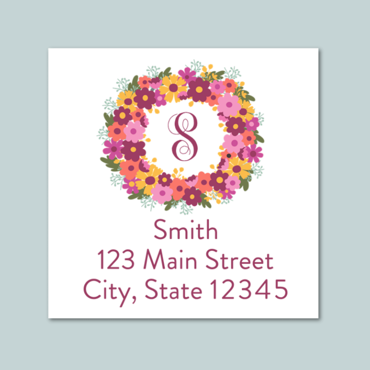 Floral Wreath - Square Address Label - The Note House