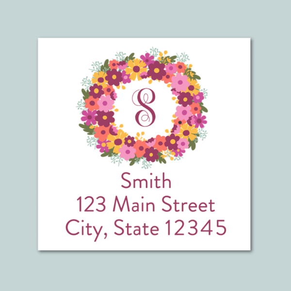 Floral Wreath - Square Address Label - The Note House