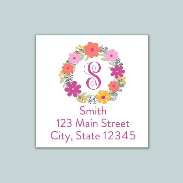 Floral Wreath - Square Address Label - The Note House