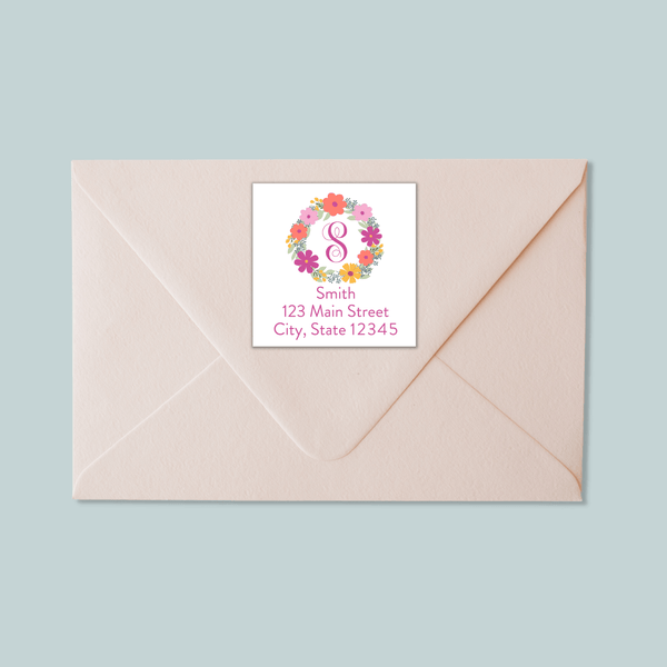 Floral Wreath - Square Address Label - The Note House