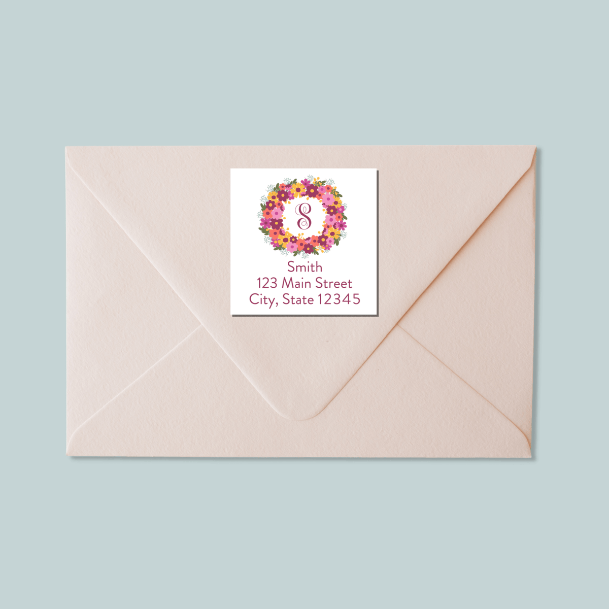 Floral Wreath - Square Address Label - The Note House