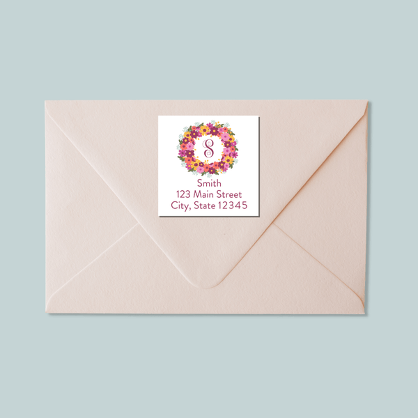 Floral Wreath - Square Address Label - The Note House