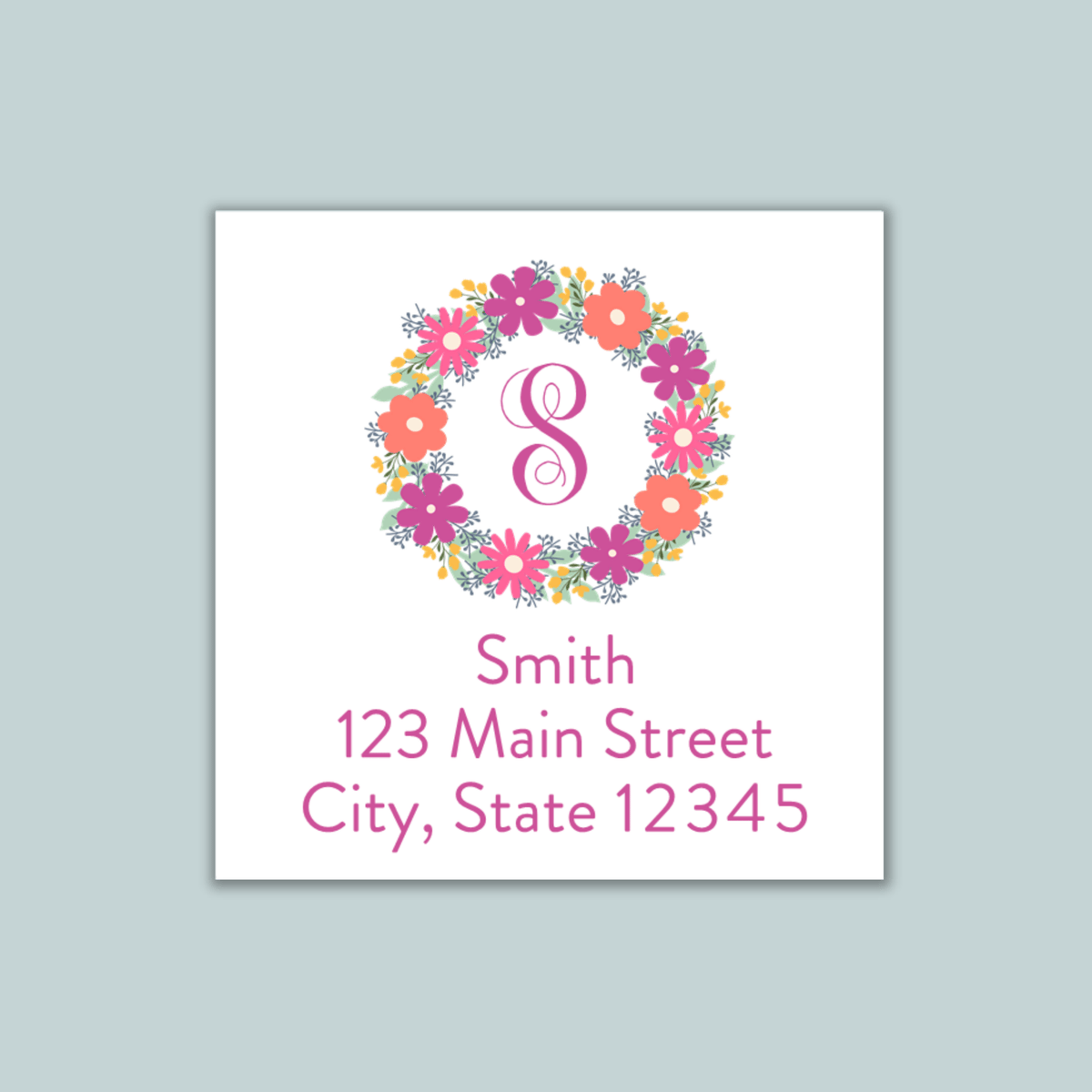 Floral Wreath - Square Address Label - The Note House