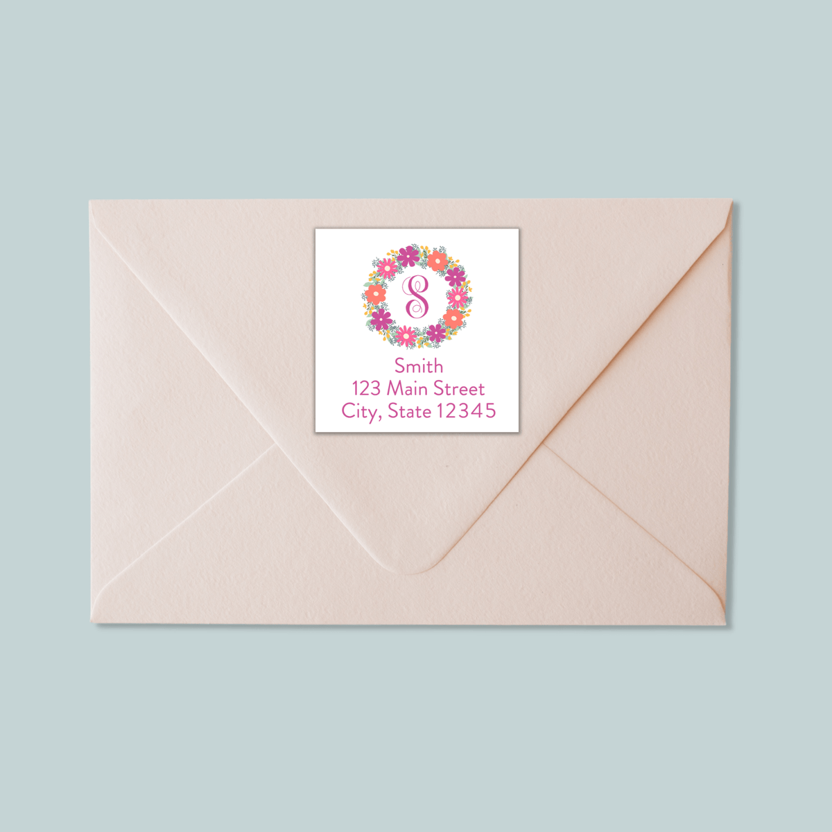 Floral Wreath - Square Address Label - The Note House