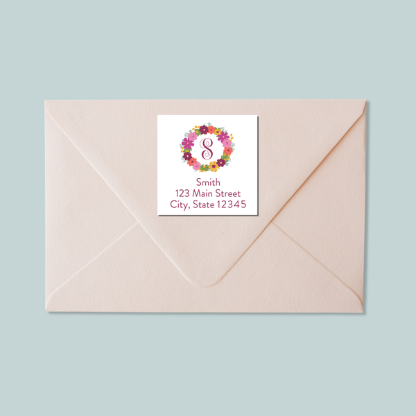 Floral Wreath - Square Address Label