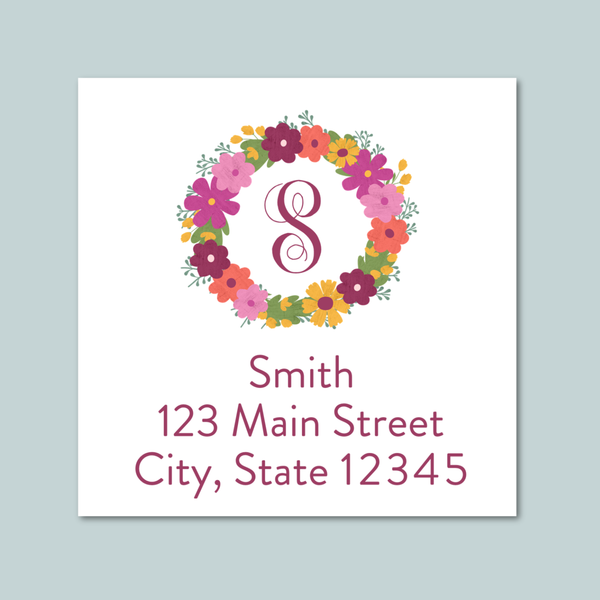 Floral Wreath - Square Address Label