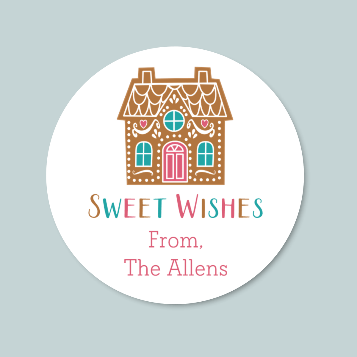 Gingerbread House - Personalized Round Gift Sticker - The Note House