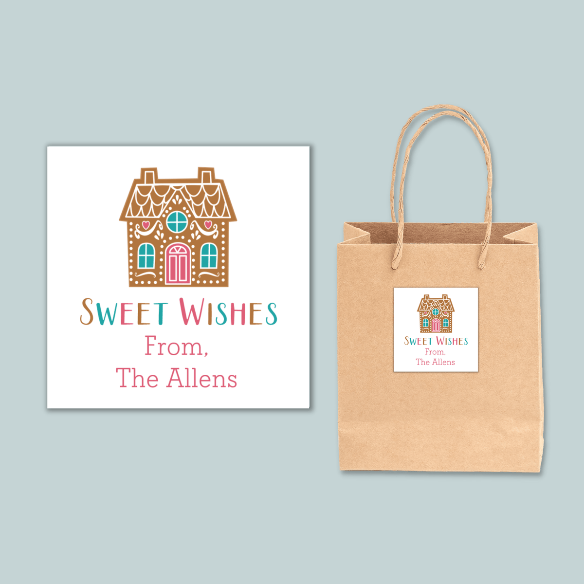 Gingerbread House - Personalized Square Gift Sticker - The Note House