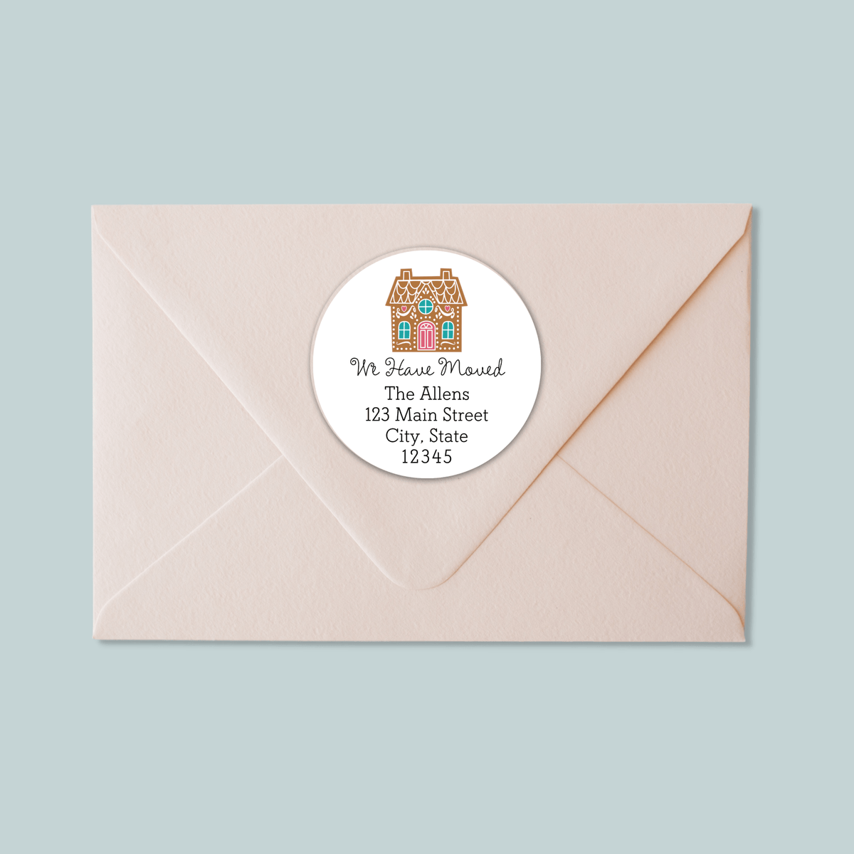 Gingerbread House - We've Moved Round Address Label - The Note House