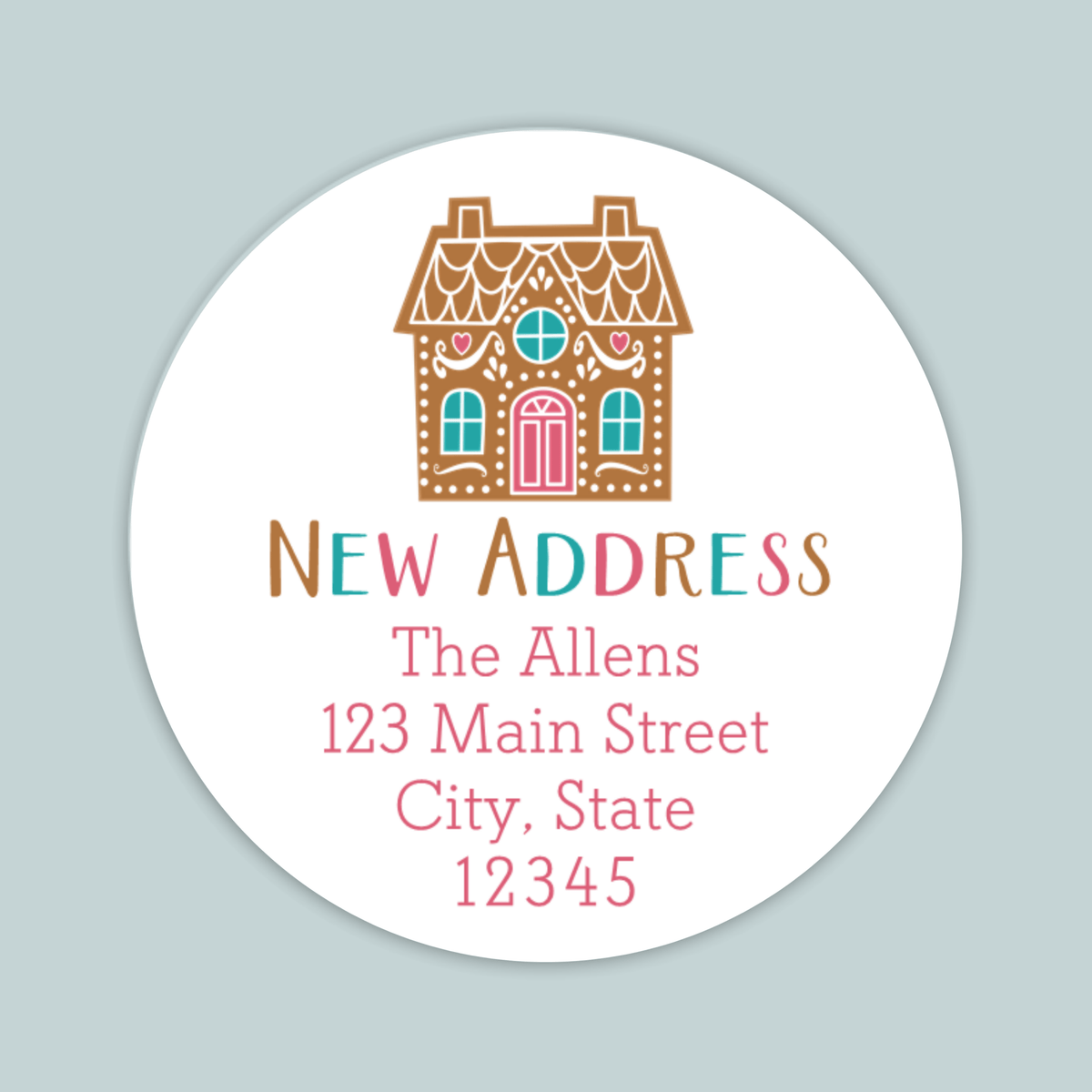 Gingerbread House - We've Moved Round Address Label - The Note House