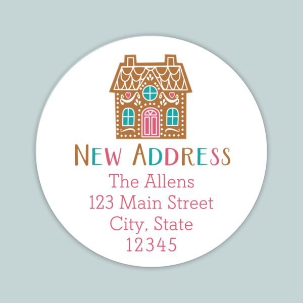 Gingerbread House - We've Moved Round Address Label - The Note House