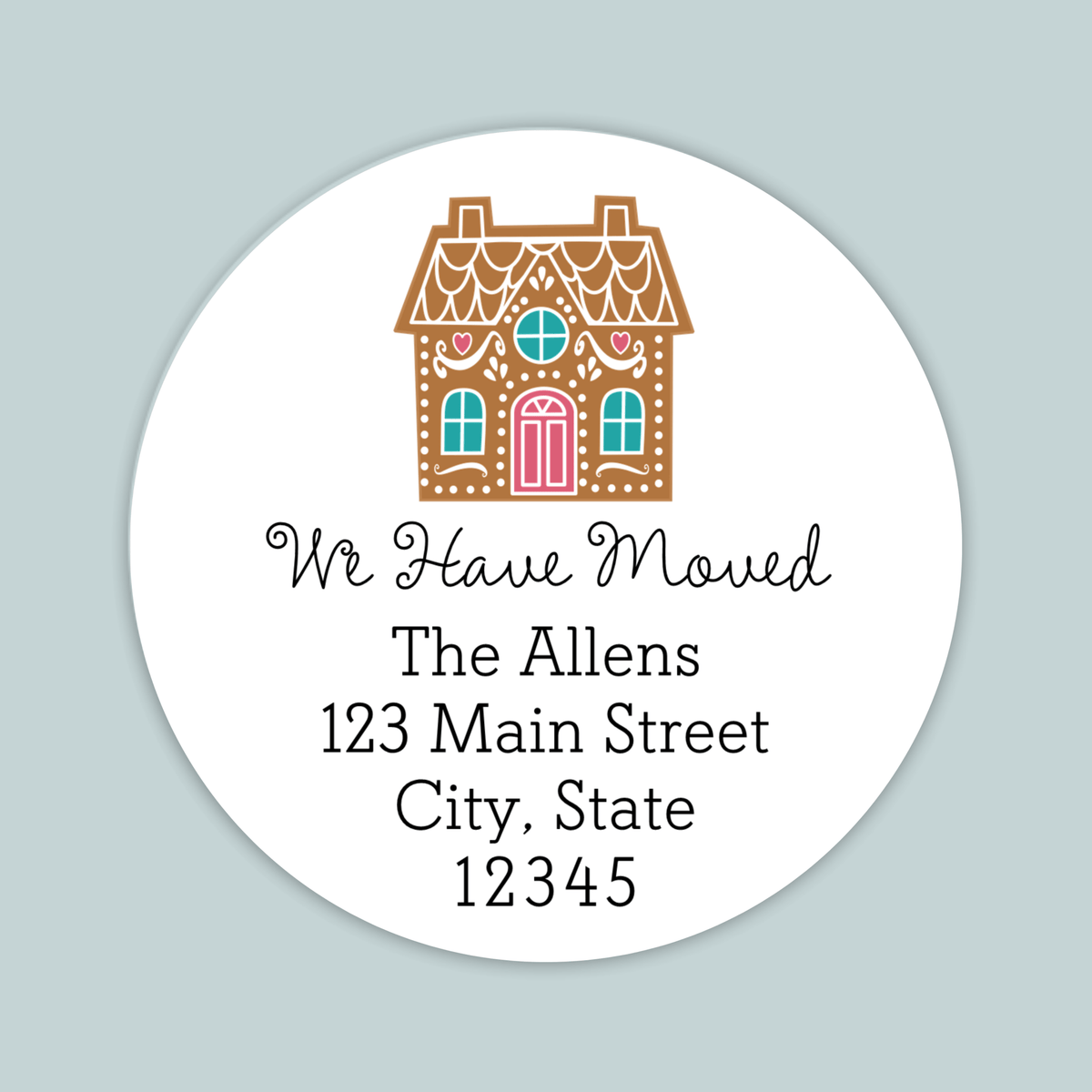 Gingerbread House - We've Moved Round Address Label - The Note House