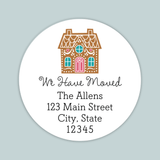 Gingerbread House - We've Moved Round Address Label - The Note House