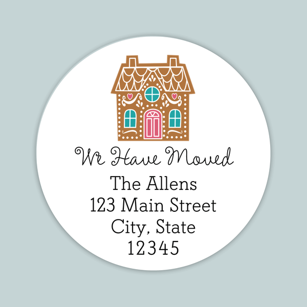 Gingerbread House - We've Moved Round Address Label - The Note House