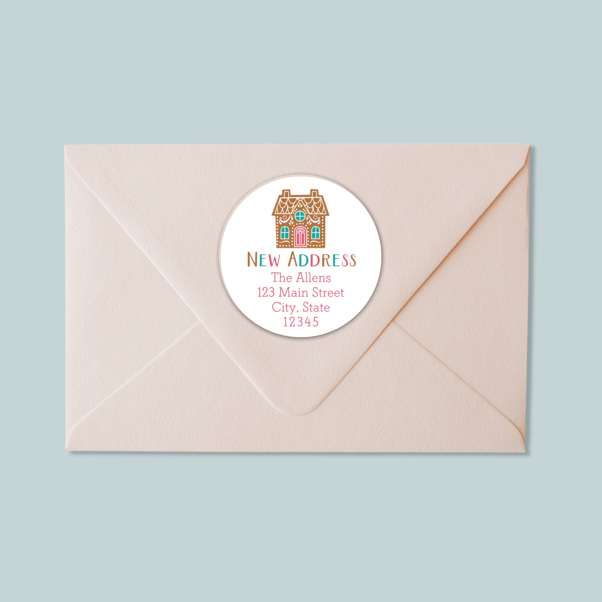 Gingerbread House - We've Moved Round Address Label - The Note House
