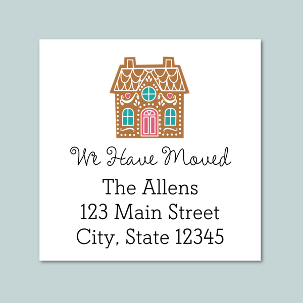 Gingerbread House - We've Moved Square Address Label - The Note House