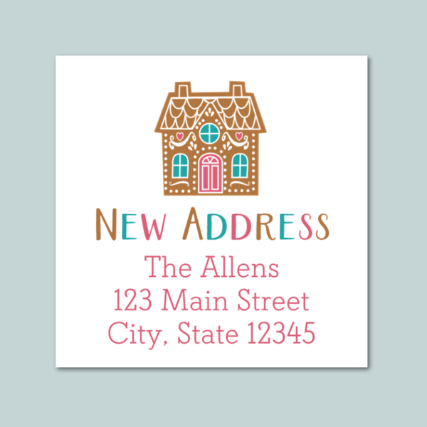 Gingerbread House - We've Moved Square Address Label