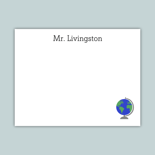 Globe - Personalized Flat Note Card - The Note House