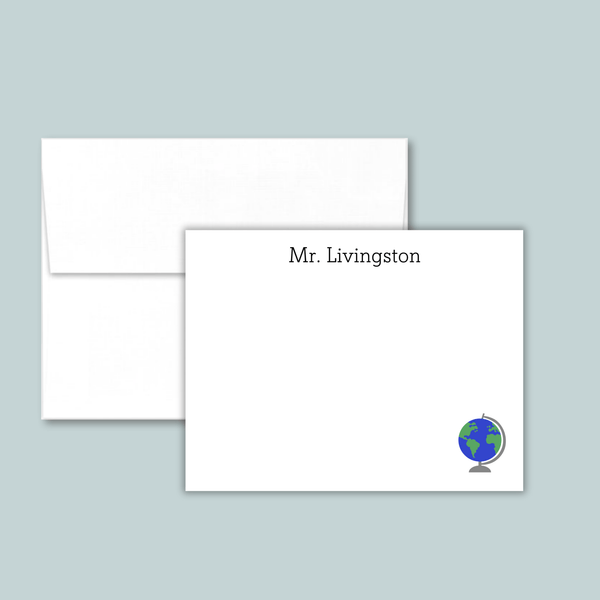 Globe - Personalized Flat Note Card - The Note House