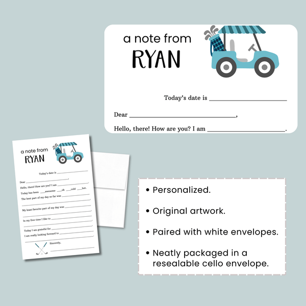 Golf (Blue) - Personalized Fill - in Letter Template - The Note House