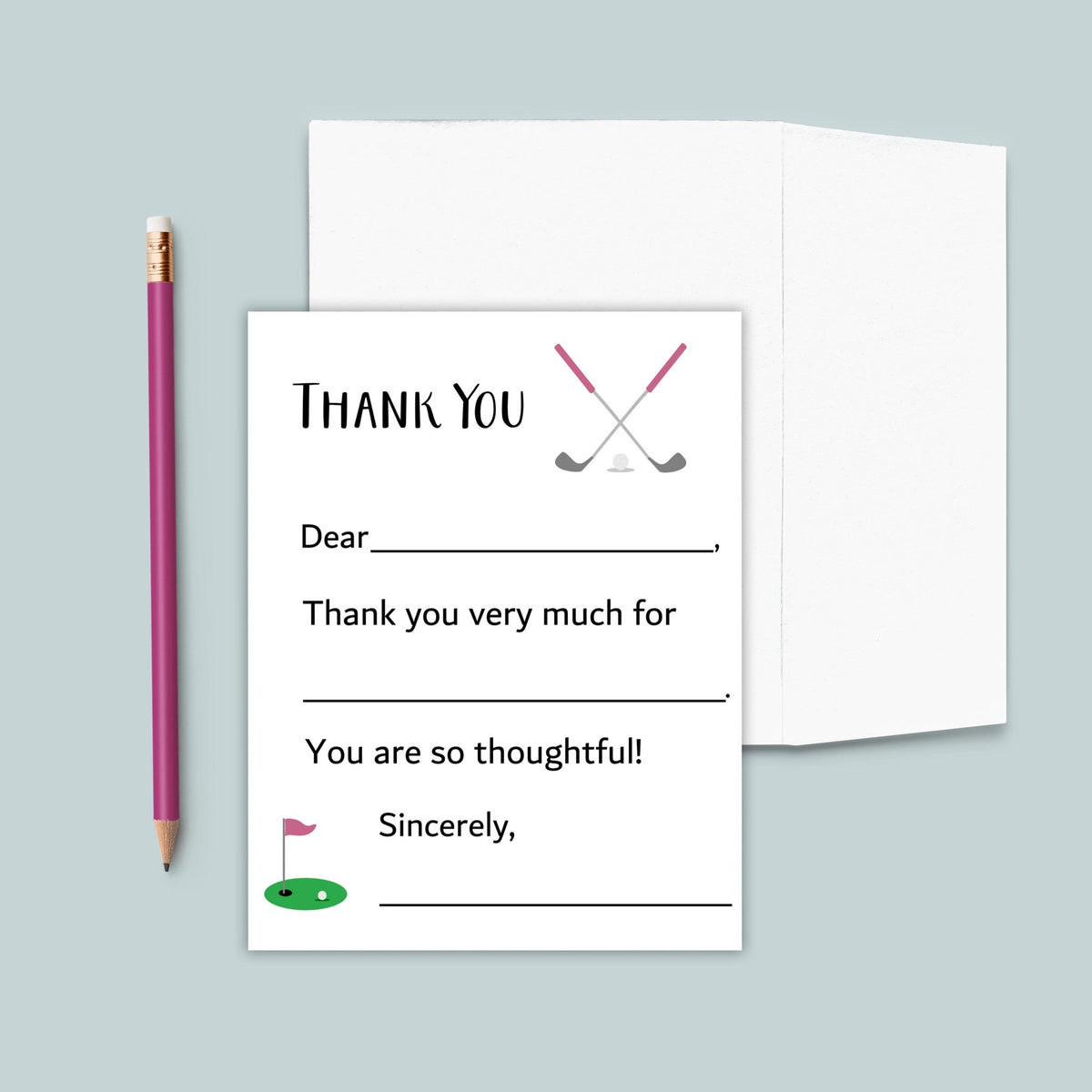 Golf (Pink) - Fill - in Thank You Notes - The Note House