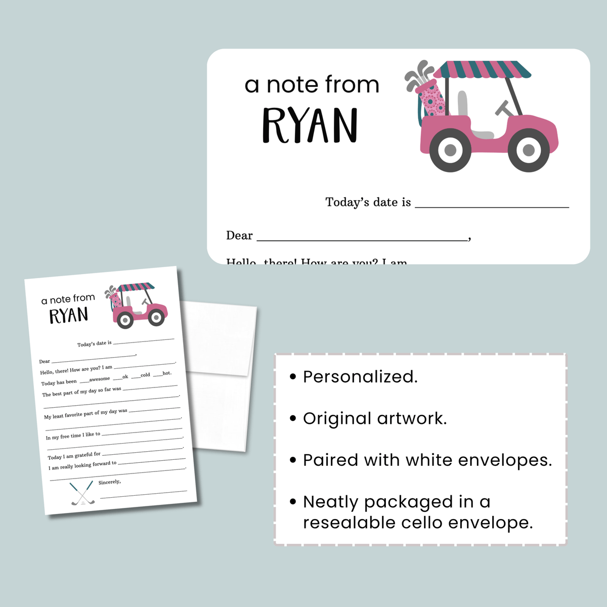 Golf (Pink) - Personalized Fill - in Letter Template - The Note House