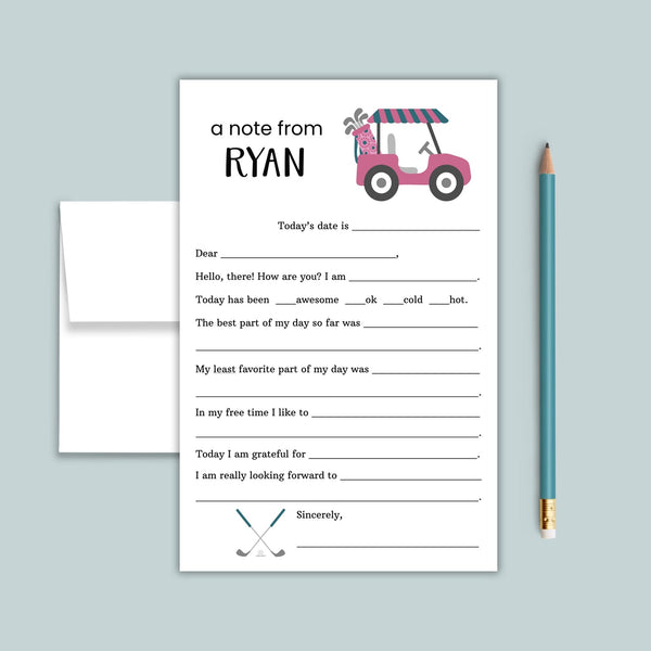 Golf (Pink) - Personalized Fill - in Letter Template - The Note House