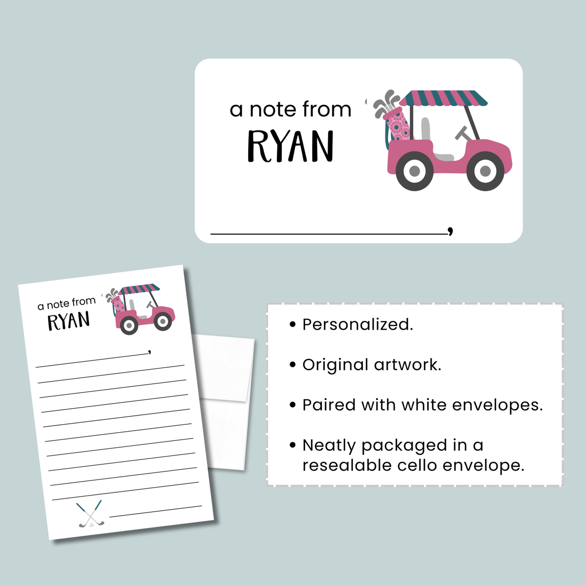 Golf (Pink) - Personalized Lined Letter Template - The Note House