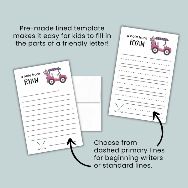 Golf (Pink) - Personalized Lined Letter Template - The Note House