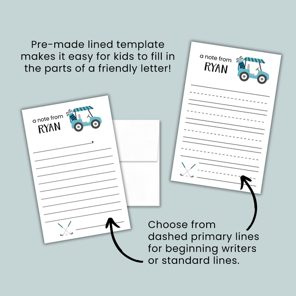 Golf (Blue) - Personalized Lined Letter Template