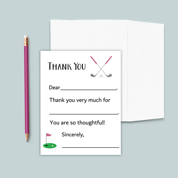Golf (Pink) - Fill-in Thank You Notes