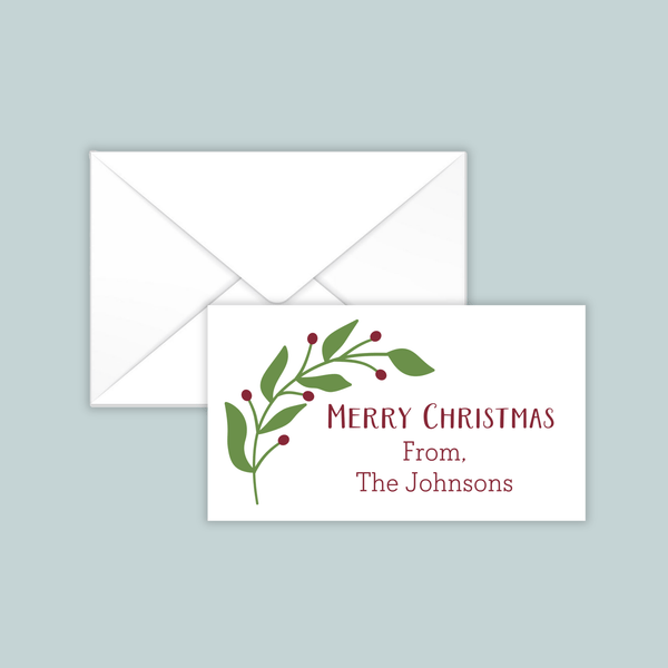 Green Holiday Branch - Personalized Gift Enclosure - The Note House