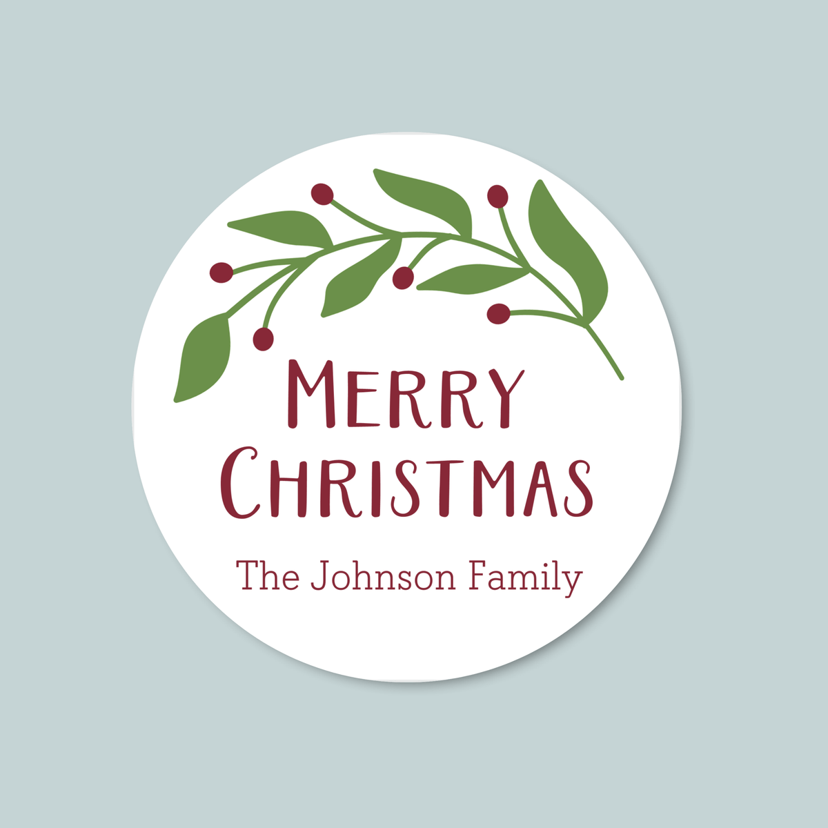 Green Holiday Branch - Personalized Round Gift Sticker - The Note House