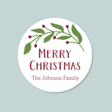 Green Holiday Branch - Personalized Round Gift Sticker - The Note House