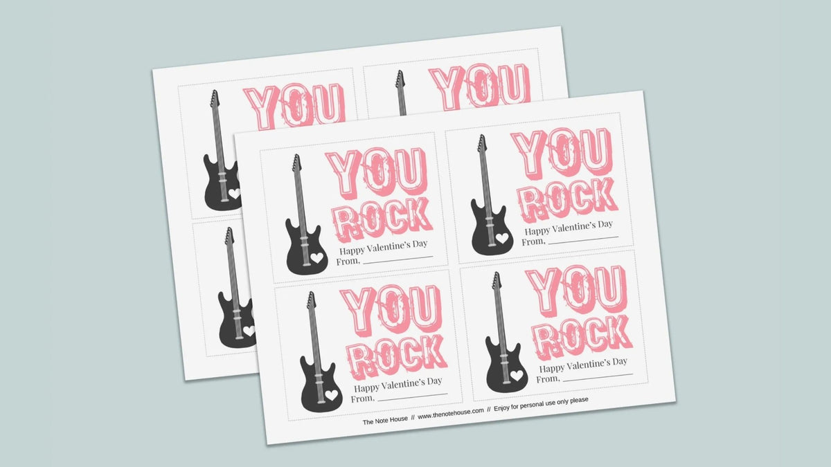 Guitar - Classroom Valentine's Day Cards - Printable Instant Download - The Note House