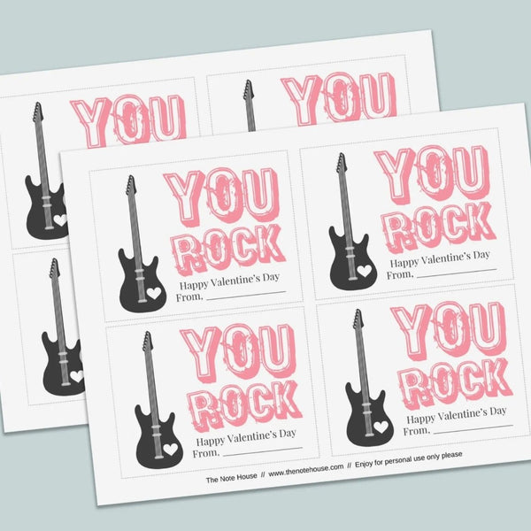 Guitar - Classroom Valentine's Day Cards - Printable Instant Download - The Note House