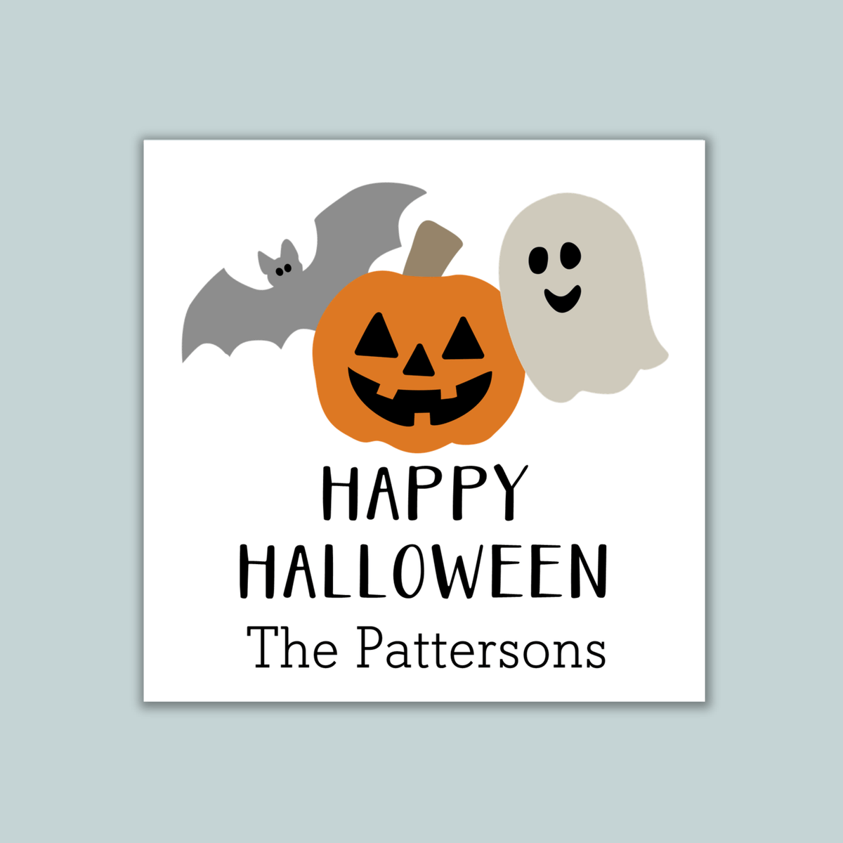 Halloween Pumpkin, Ghost, and Bat - Personalized Square Gift Sticker - The Note House