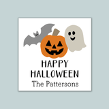 Halloween Pumpkin, Ghost, and Bat - Personalized Square Gift Sticker - The Note House